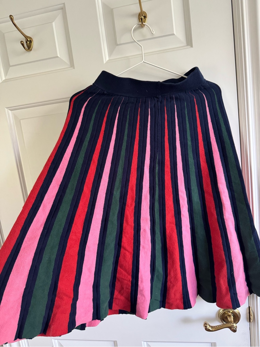Skies Are Blue Navy Knit Skirt with Pink, Red & Green Stripes
